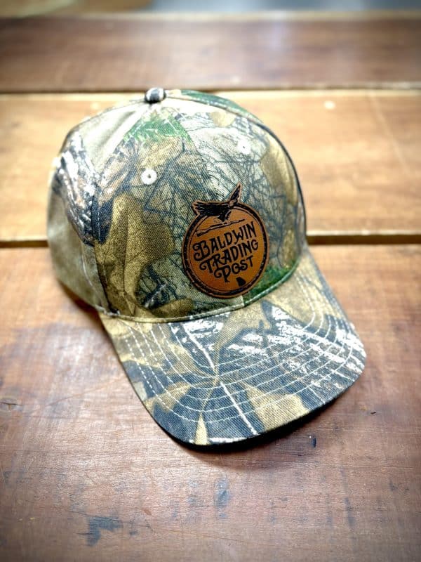 camo hat with leather patch